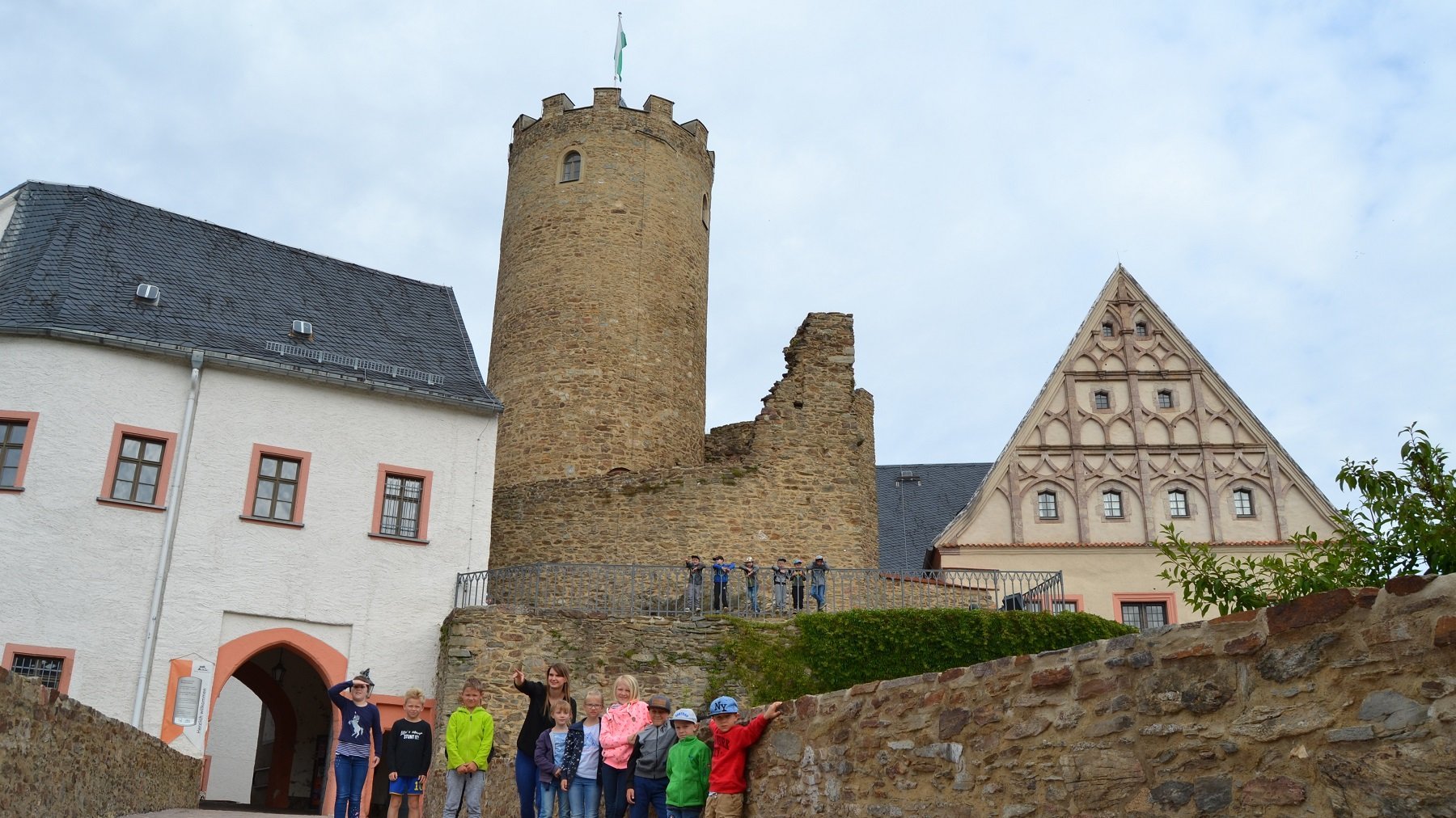 Kindergruppe vor Burg Scharfenstein entdecken gemeinsam die Burg